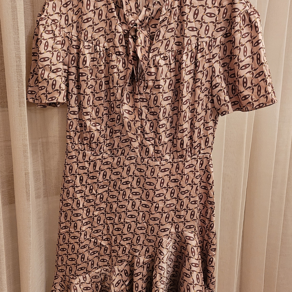 Sandro Silk Blend Tan Patterned Dress Size 40.